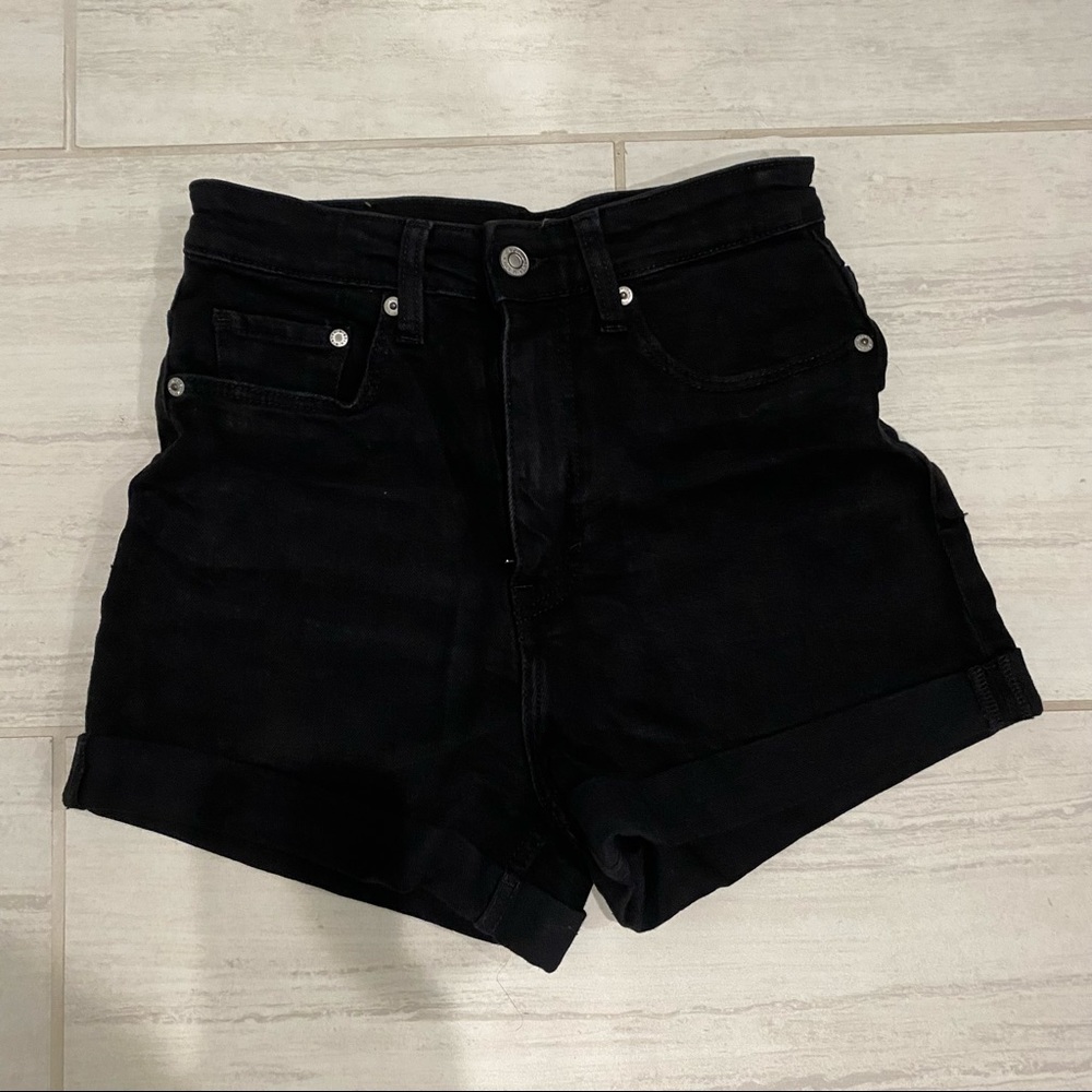 High waisted black denim shorts